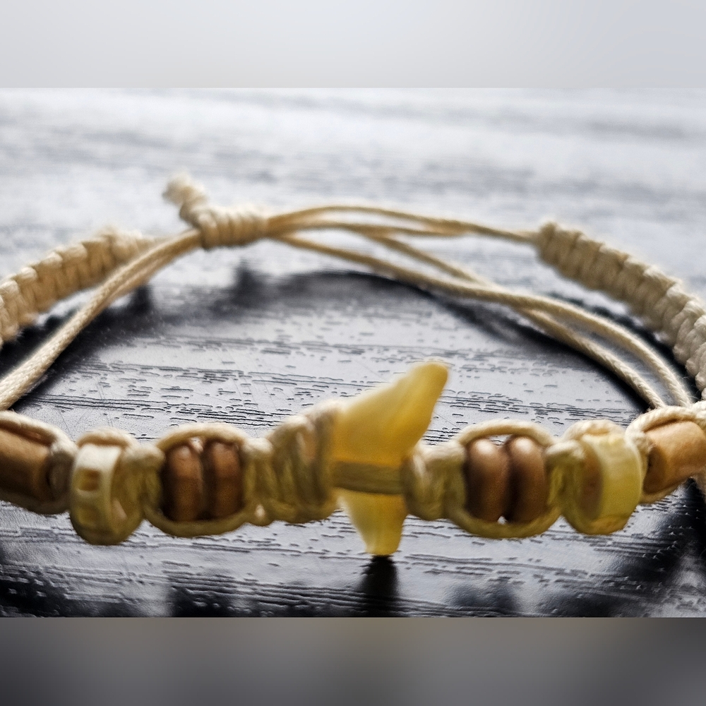 Handmade Shark Tooth Beaded Bracelet with Cream and Brown Accents OS